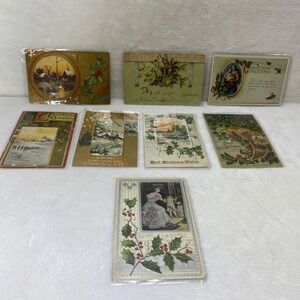 Lot‎ of 8 Antique Early 1900's Christmas Postcards In Protective Sleeves